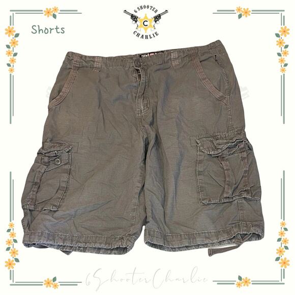 VINTAGE Ecko Unltd Cotton Cargo Shorts Men 34 Gray Loose Baggy Military Skater - Picture 1 of 4